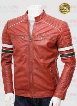 MENS RED RETRO RACING LEATHER JACKET